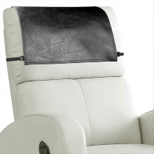 Recliner Chair Headrest Cover Black PU Faux Leather Waterproof 17 x 27 Inch with Elastic Straps for Recliners Small Large Chairs