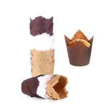 Tulpenförmige Cupcake-Förmchen, 200er-Pack, Kraftpapier, weiß/braun, fettabweisend, Backförmchen für Hochzeiten, Geburtstage, Feiertagsfeiern