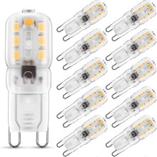 G9 LED-lamp, 10 stuks, 2W (gelijkwaardig aan 25W halogeenlamp), 3000K warm wit, 230V, 180LM, 360 stralingshoek.