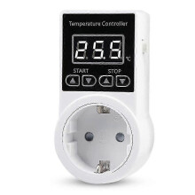 Digital Thermostat Socket with Sensor White EU Plug 10A AC100-240V -20C to 120C for Greenhouse Incubator Heater Freezer Terrarium