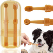 Cepillo dental de silicona para mascotas con cabezal doble de 1.5 cm, diseño 360 para gatos y perros pequeños. Limpieza de placa y sarro.