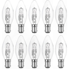 10 Pack Dimmable C35 Halogen Candle Bulbs 42W B15d Small Bayonet Base 220-240V Flicker Free for Chandeliers Pendants Table Lamps