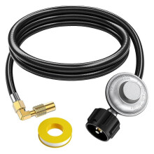 5FT Black Propane Adapter Hose with Regulator QCC1 90 Degree Elbow Compatible with 17/22 Inch Tabletop Grills 3/8 Inch Male Flare Fits 5-40lb Tanks