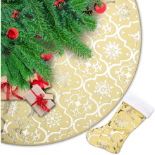 Christmas Tree Skirt with Stockings Gold 48 Inch