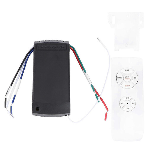 Ceiling Fan Light Wireless Controller Kit With Transmitter Receiver White 2 Channel 3 Speed Control 1-8H Timer 30M Range 90-175VAC No Battery