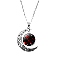 Zodiac Sign Half Moon Pendant Necklace Silver