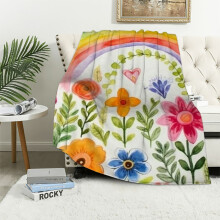 Manta Sherpa con estampado de flores arcoíris, tamaño Queen