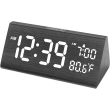 Wooden Alarm Clock with USB Ports Date Temperature Dimmer 1
