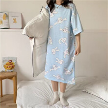 (Blue and white rabbit skirt, XXL size recommended 120-140 pounds) Pajamas for women summer cartoon thin 2026 new internet celebrity nightgown