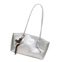PU-Leder-Unterarmtasche mit Anhänger,-Silber
