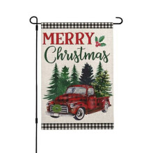 Bandeira de Natal para Jardim, Estampa Xadrez Búfalo, em Juta, 45x30cm