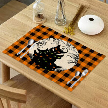 Sets de table citrouille d'Halloween 30 x 45 cm Chat noir fantôme