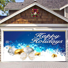 Tapiz navideño para puerta de garaje con muñeco de nieve y árbol coloridos