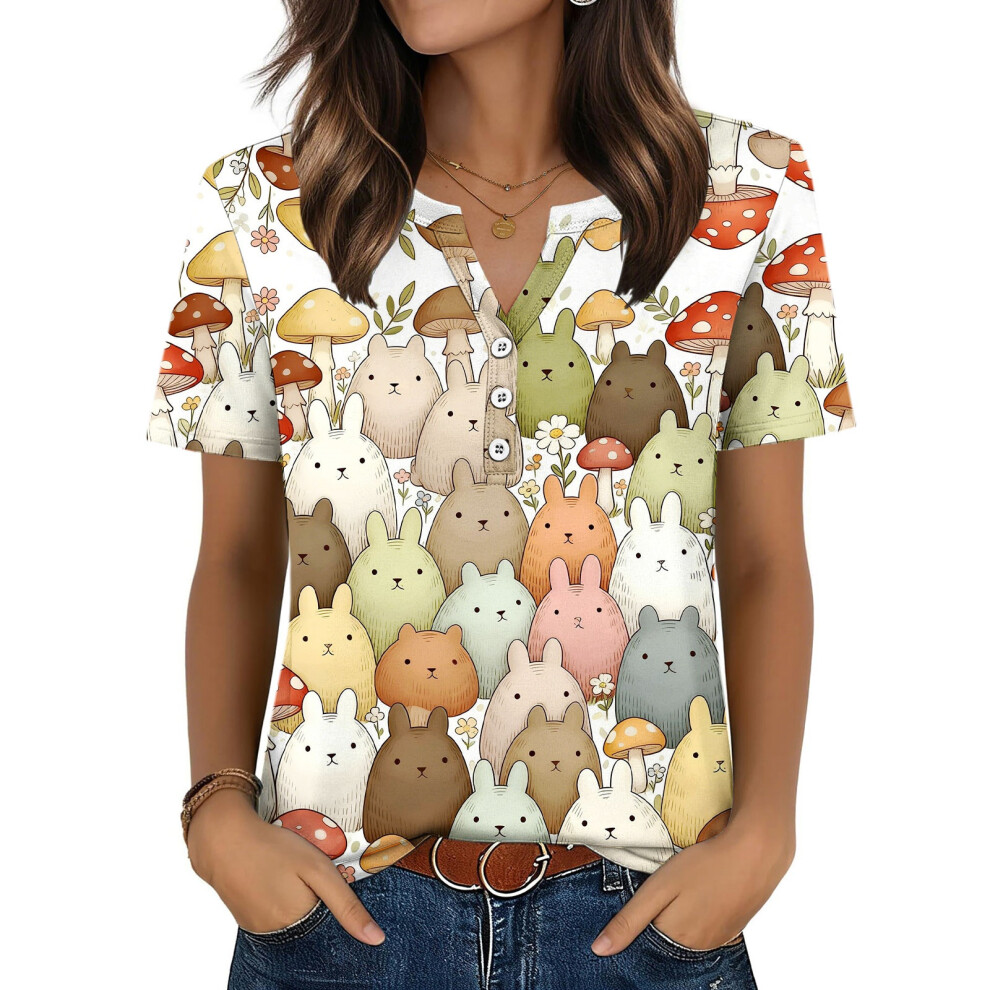 Brown Women's Easter Top, Cute Easter Bunny Shirt, Casual- M