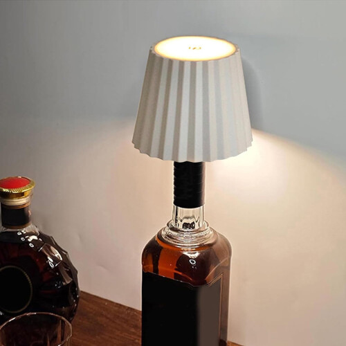 Lampe bouteille de vin rayée – LED 3 couleurs, rechargeable