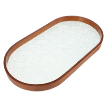 Plat de service rectangulaire en verre Ă bordure en bois