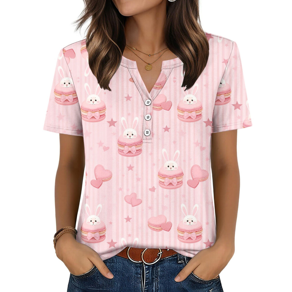 Pink Women's Easter Top, Cute Easter Bunny Shirt, Casual- L