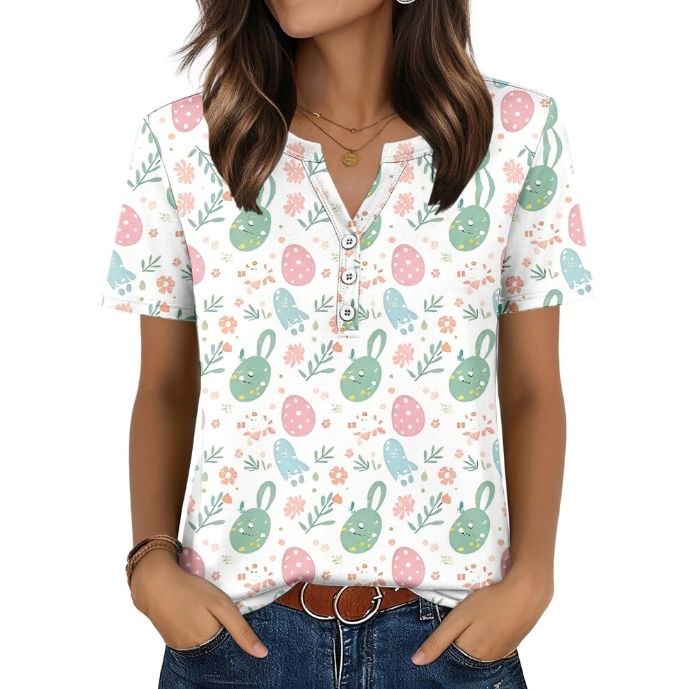 Beige Women's Easter Top, Cute Easter Bunny Shirt, Casual- Xl