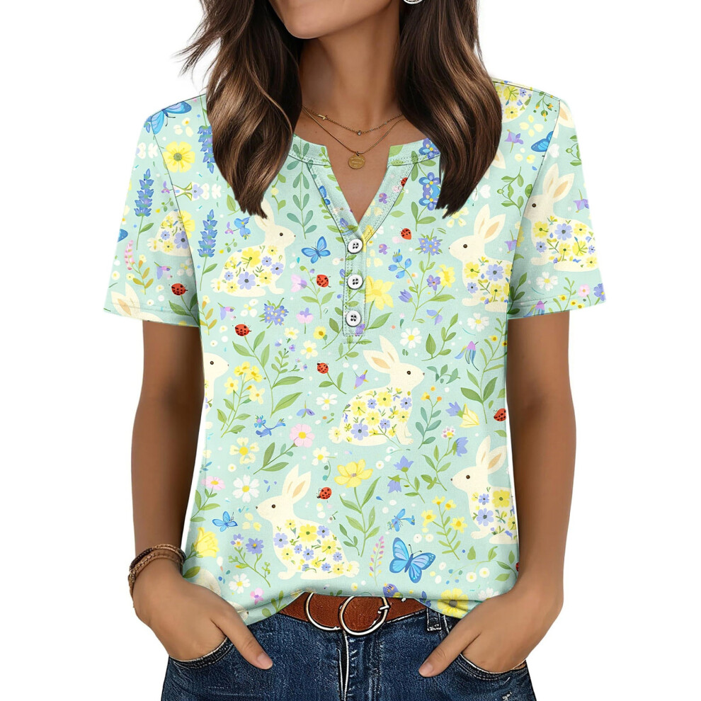 Green Women's Easter Top, Cute Easter Bunny Shirt, Casual- Xxl