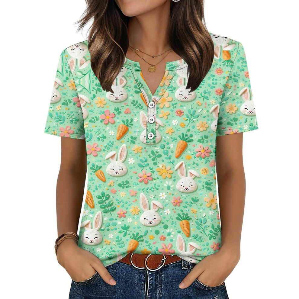 Green Women's Easter Top, Cute Easter Bunny Shirt, Casual- M