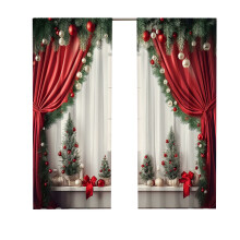 Rideaux de Noël européens à impression numérique (2 pièces)