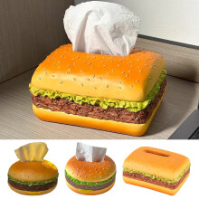 Tissueboxhoes in de vorm van een hamburger, gemaakt van hars, 19,2 cm