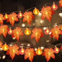 Guirlande lumineuse LED en forme de feuille d'érable et de citrouille (lot de 2), 1,5 m/3 m/6 m