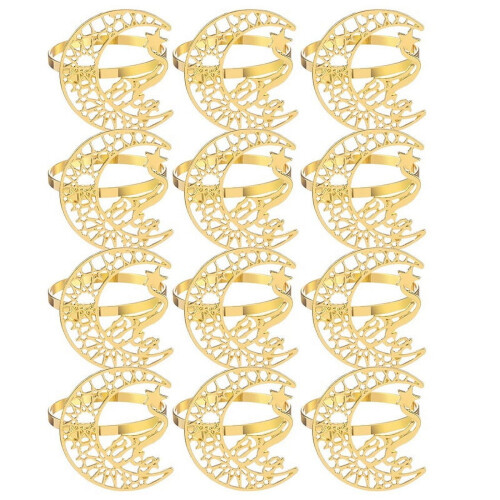 Ronds de serviette Lune et Étoile dorées, lot de 12