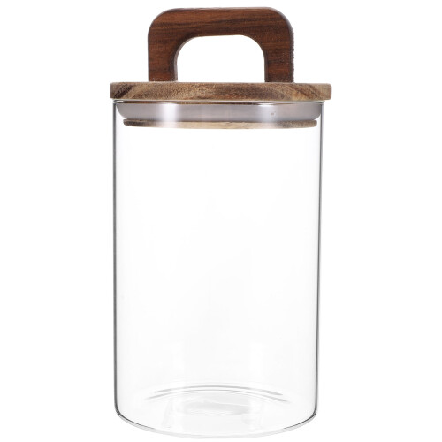 Pote de vidro transparente com tampa de madeira, 1000ml