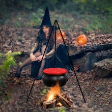 Chaudron d'Halloween décoratif extérieur avec lumières à minuterie (1 pièce)