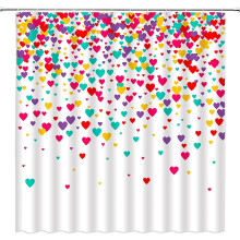 Valentine's Day shower curtain heart design red yellow teal