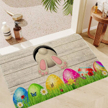 Tapis de cuisine de Pâques à motif floral et lapin, antidérapant et lavable