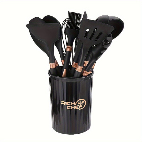 12-Piece Silicone Kitchen Utensil Set with Patterned Handles