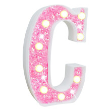 Lettre lumineuse LED rose pailletée C – Fonctionne sur piles