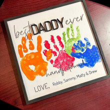 Plaque en bois personnalisée avec empreinte de main pour papa