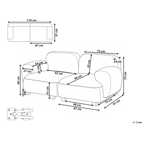 Beliani Modular Sofa 2 Seater AMLI Fabric Beige 2