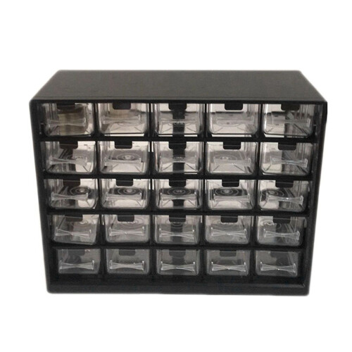 Armoire de rangement à tiroirs transparents à 25 compartiments, noire
