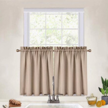Waffle Weave Kitchen Curtains 30"W x 30"L Taupe 2 Panels
