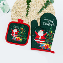 Conjunto de luvas e protetores isolantes verdes de Natal