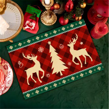 Christmas placemats set of 4, 12x18 inch, watercolor green