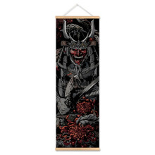 Tableau sur toile représentant un guerrier japonais, encadré en bois, 30 x 90 cm