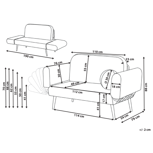 Beliani Sofa Bed 2 Seater DOROTEA Boucle Brown 2