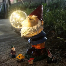Estatua de gnomo de jardín con luces solares 4,3 x 8,9 x 10,6 pulgadas