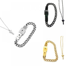 Key Necklace Lock Bracelet Set Titanium Steel 3-Piece
