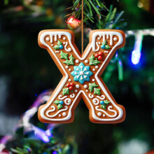 Wooden Christmas stocking letter tag A gold finish