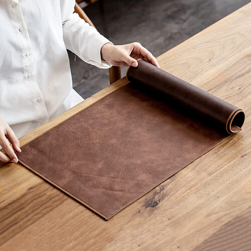 Vintage leather table runner and placemats brown 3380 cm