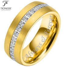 Dome Tungsten Carbide Ring med Eternity Cubic Zirconia i sølv, guld eller sort med sort CZ