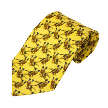 (yellow) Bisley Pheasants Tie 100% Silk - Bright colours - Shooting hunting scenes