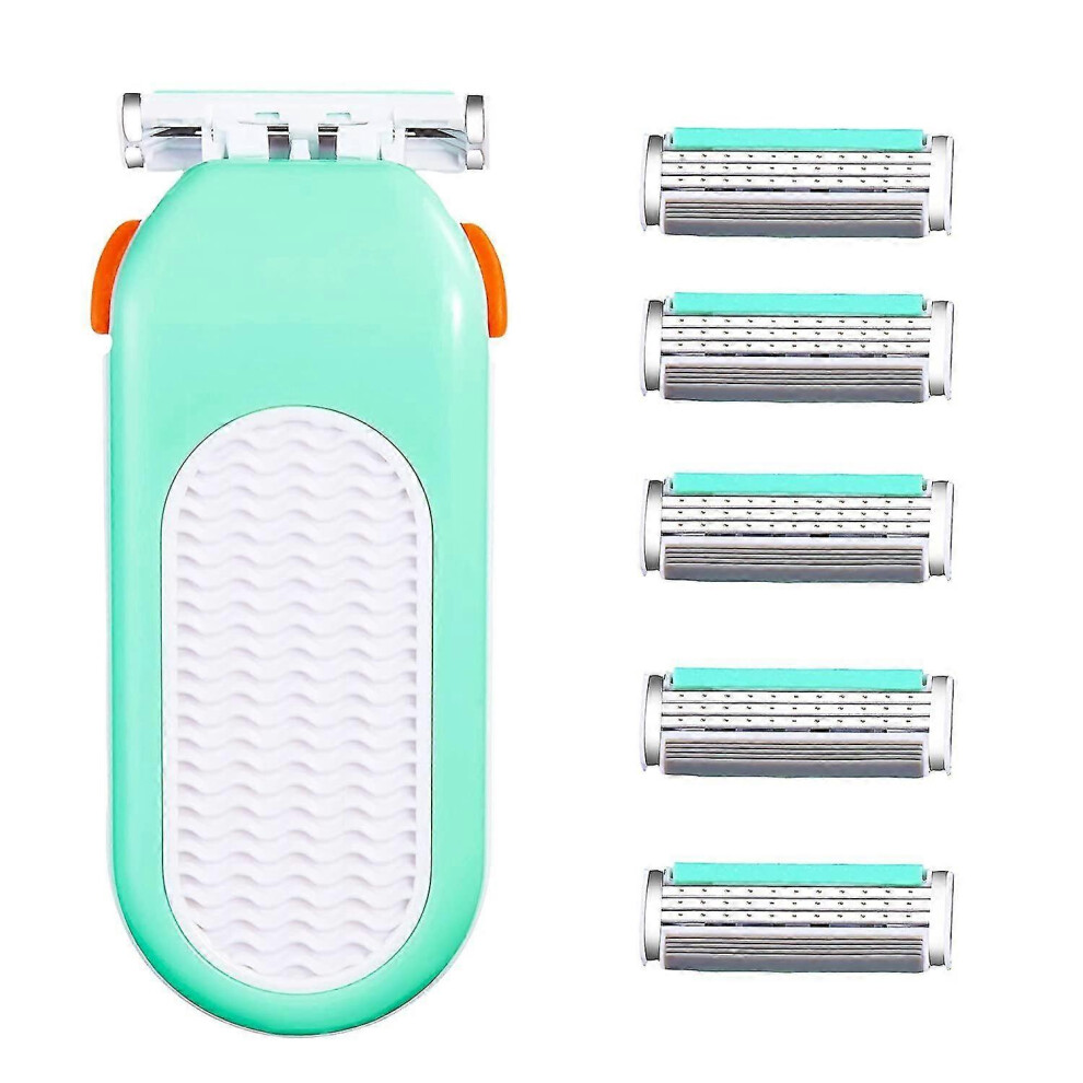 Razor for Sensitive Skin 3 Blades 6 Refill Heads with Aloe & Vitamin E Lubrication and Safe Blade Replacement