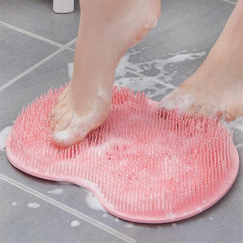 Silicone Shower Foot and Back Scrubber with Suction Cups Wall Mounted Exfoliating Massage Bath Mat Grey